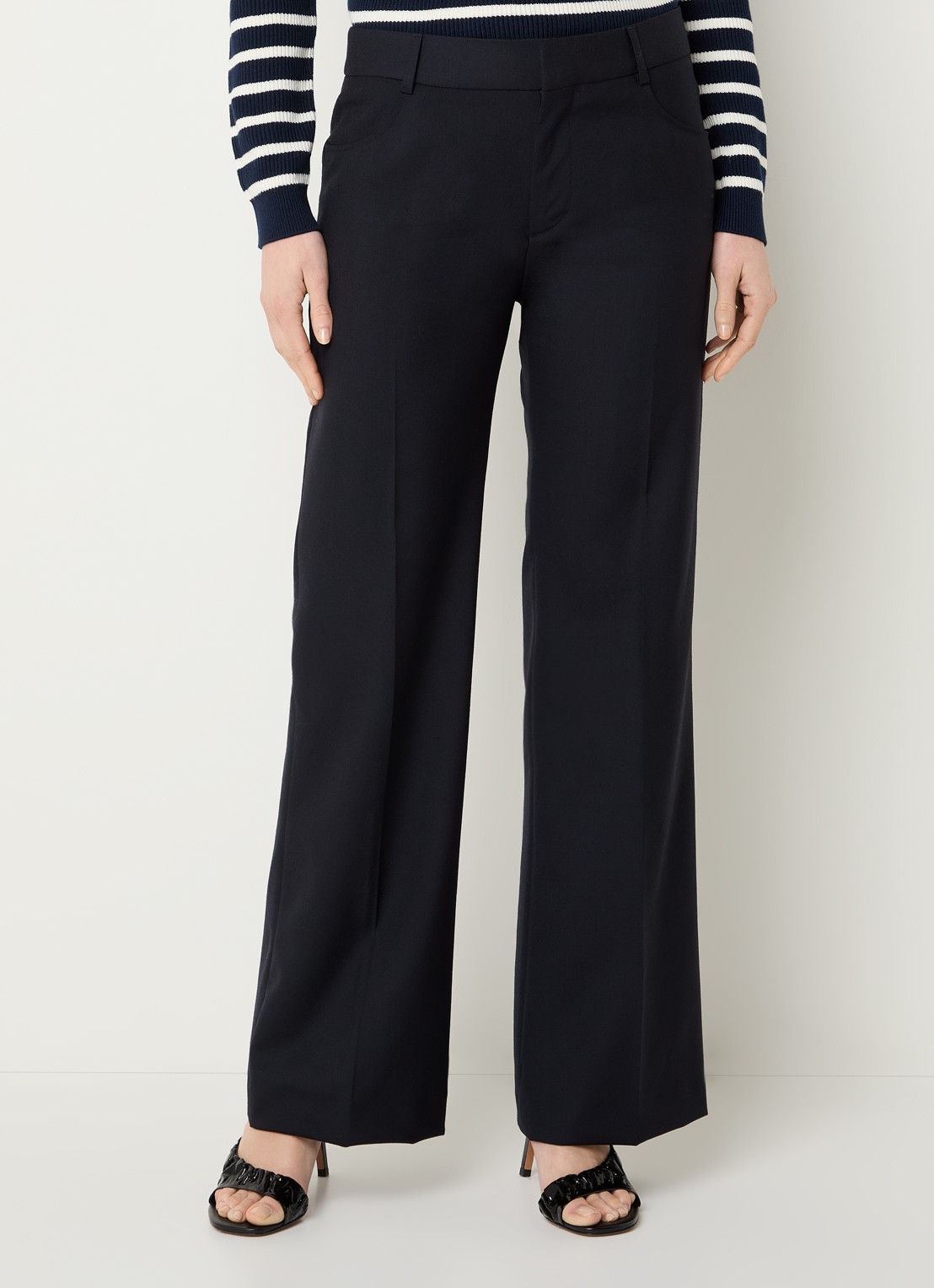 ba&sh Nives high waist bootcut fit broek van scheerwol - detail 3 donkerblauw