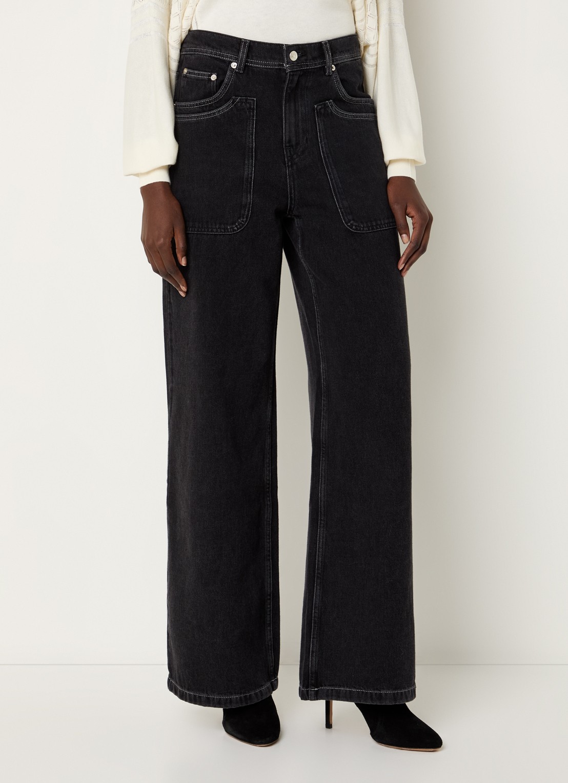 ba&sh Noel high waist wide leg jeans met gekleurde wassing - detail 4 zwart