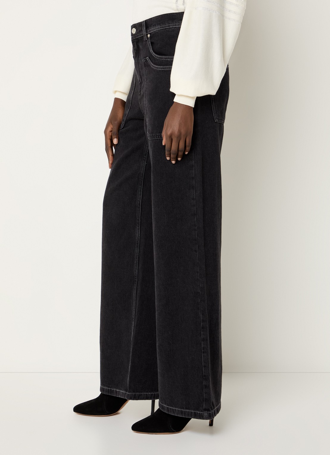 ba&sh Noel high waist wide leg jeans met gekleurde wassing - detail 5 zwart