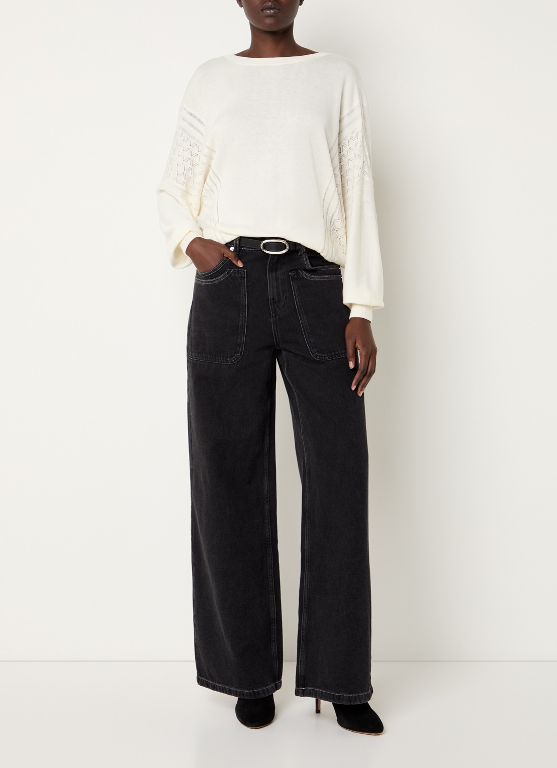 ba&sh Noel high waist wide leg jeans met gekleurde wassing - voorkant 2 zwart