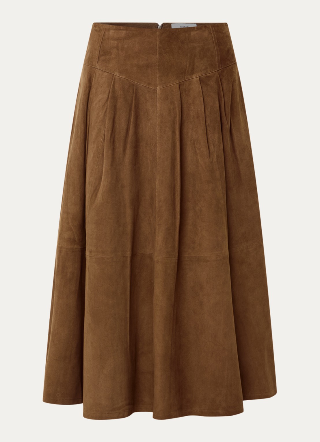 ba&sh Nolly midi rok van geitensuède met steekzakken - voorkant 2 cognac