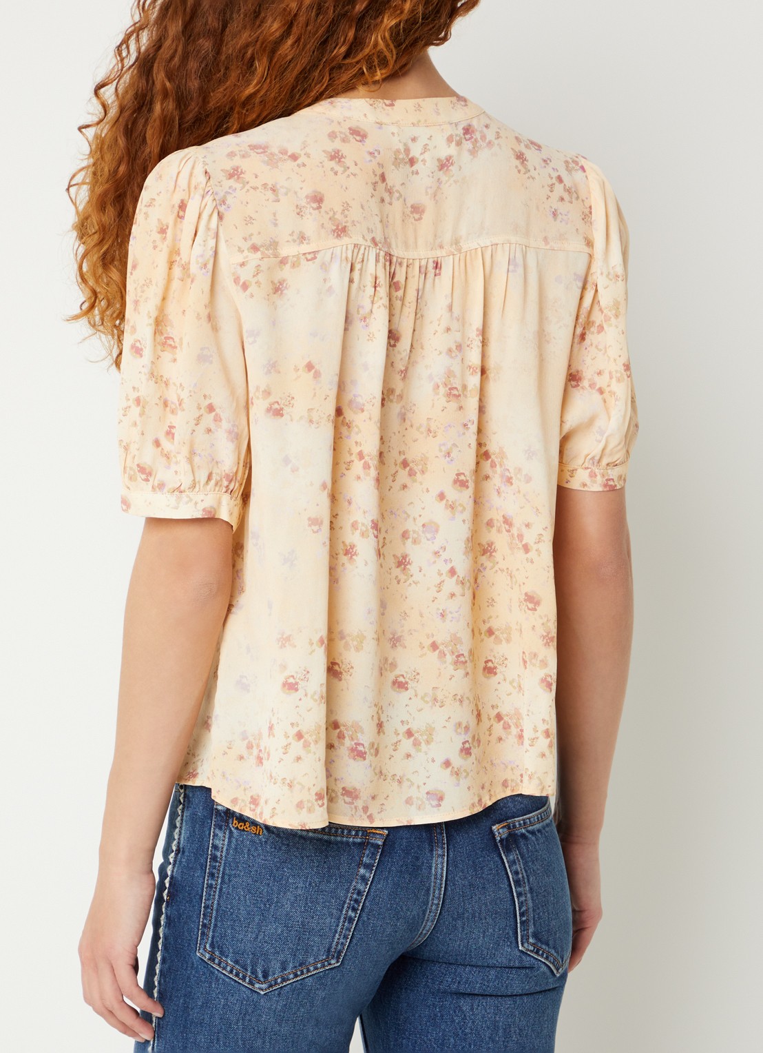 ba&sh Novella blouse met bloemenprint  - achterkant 3 vanillegeel