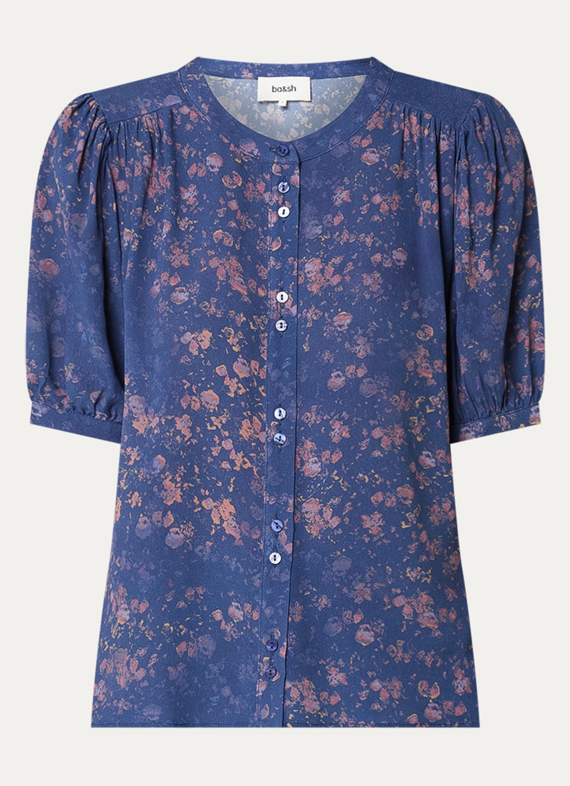 ba&sh Novella blouse met bloemenprint  - voorkant royalblauw
