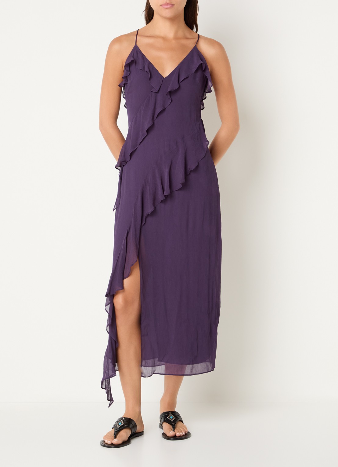 ba&sh Oceane midi jurk met volant en split - detail 4 paars