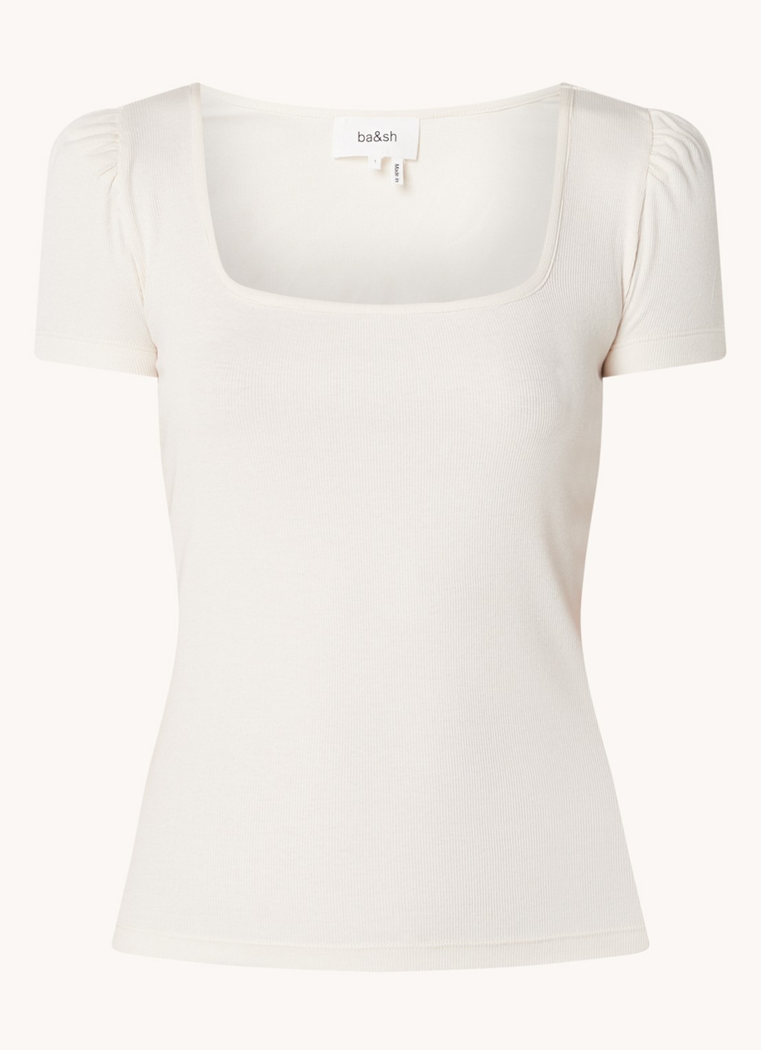 Ba&sh Odelia T-shirt met pofmouw en rechthoekige halslijn - voorkant creme