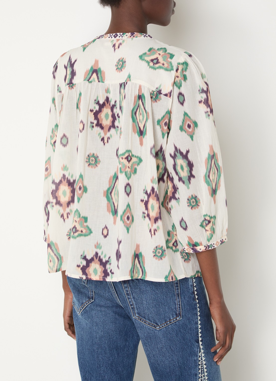 ba&sh Odelie blouse met print - achterkant 4 gebroken wit