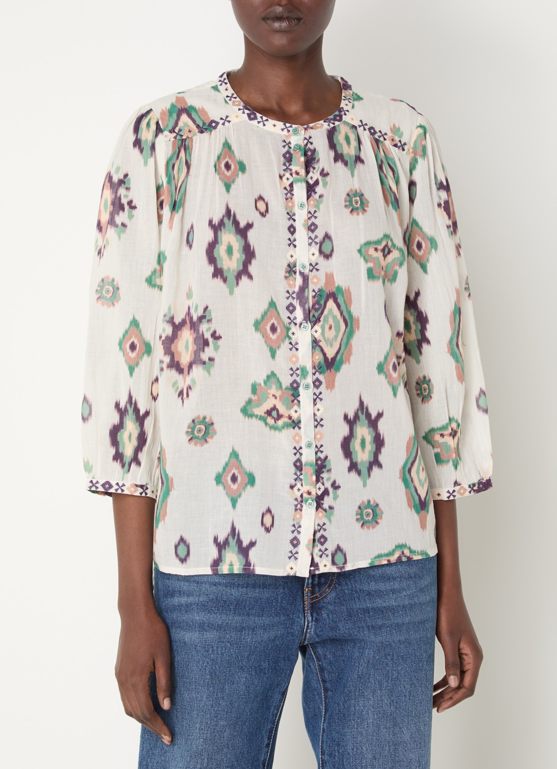 ba&sh Odelie blouse met print - detail 3 gebroken wit