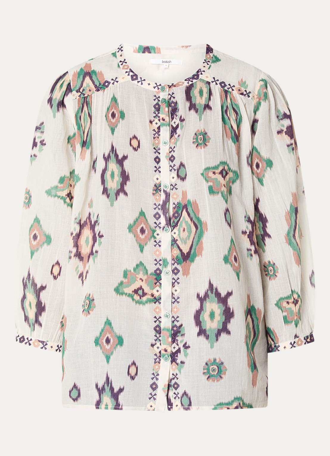 ba&sh Odelie blouse met print - voorkant gebroken wit