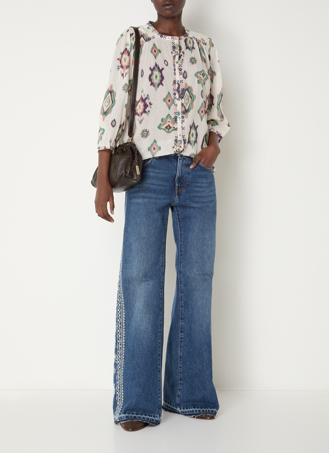 ba&sh Odelie blouse met print - voorkant 2 gebroken wit