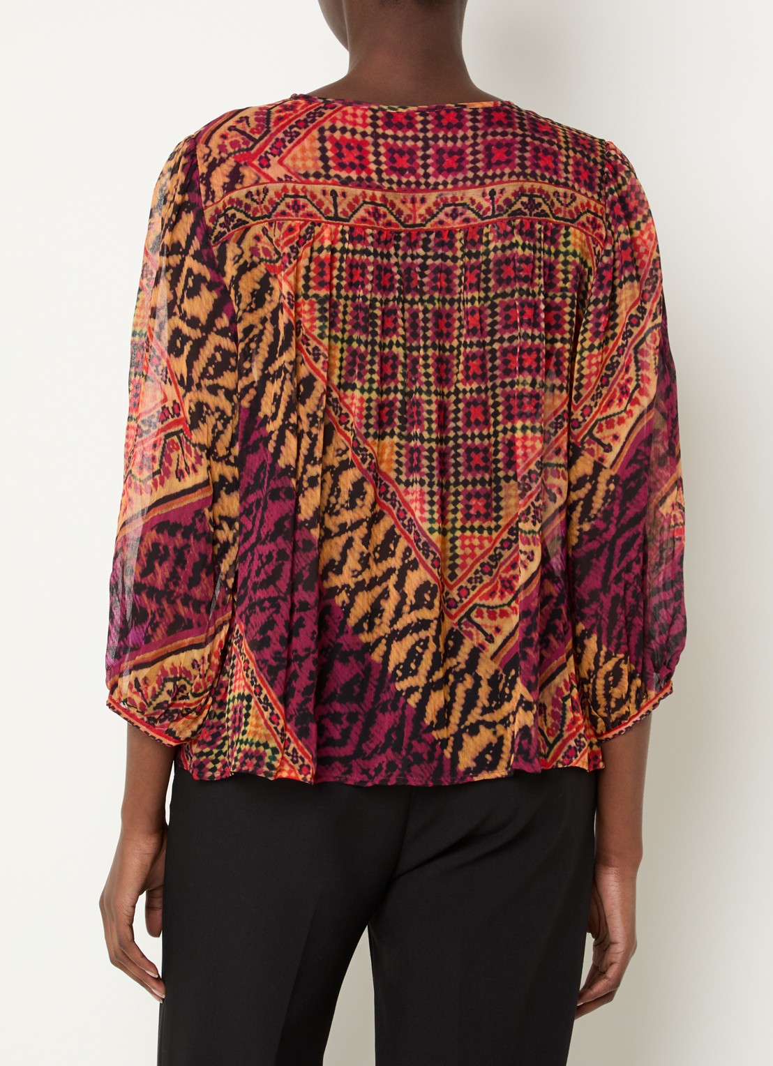 ba&sh Odetta semi-transparante tuniek met print en strikkraag - achterkant 4 rood