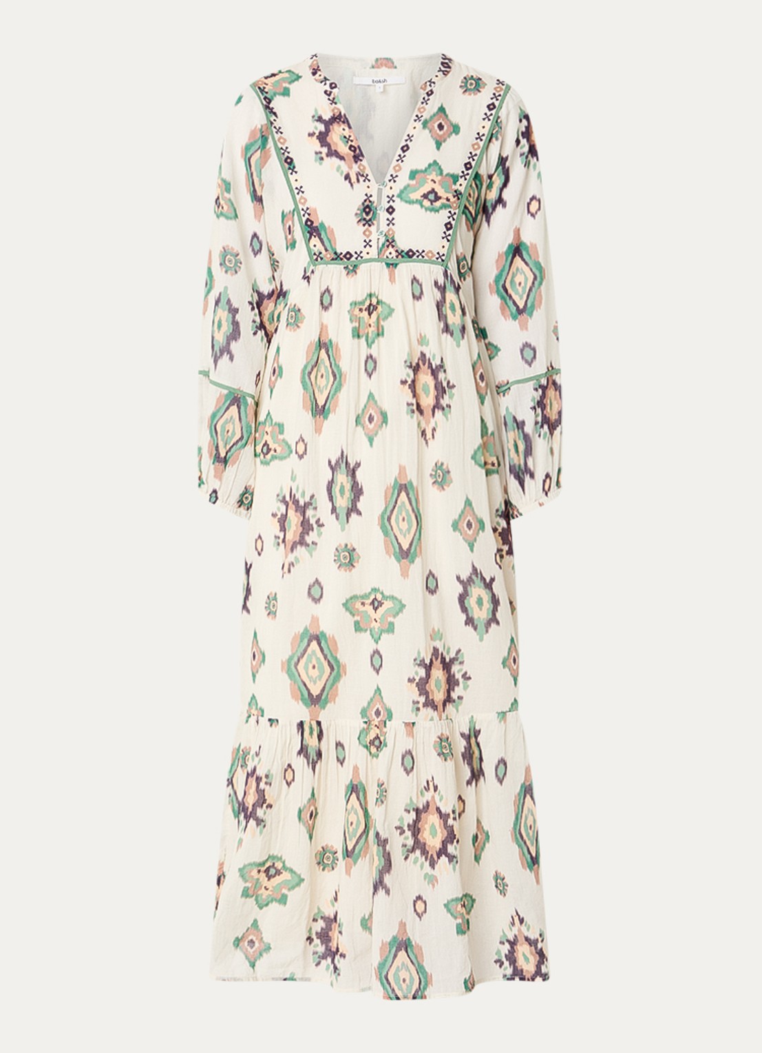 ba&sh Oelia midi jurk met grafische print en V-hals - voorkant gebroken wit