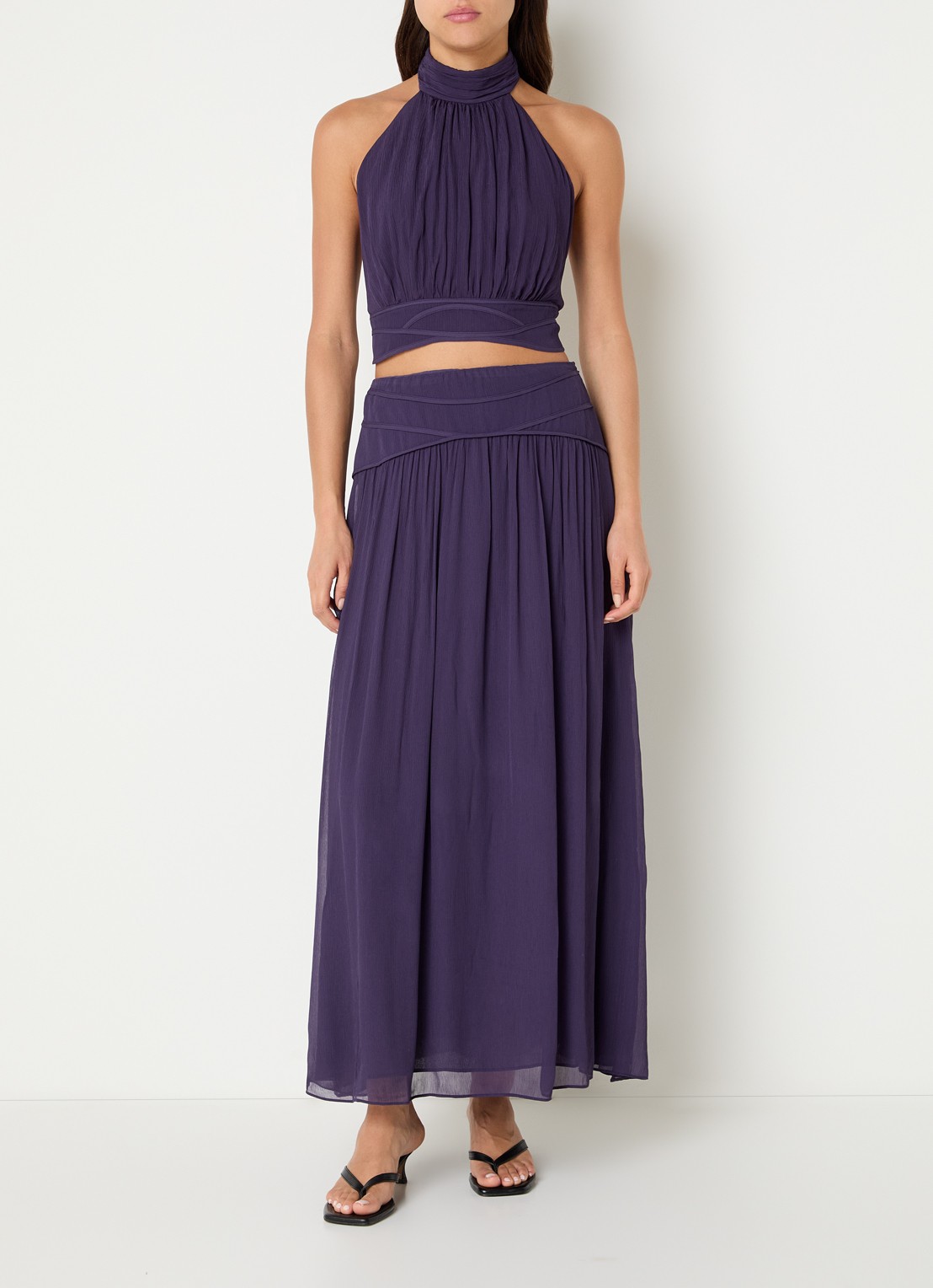 ba&sh Oia semi-transparante cropped haltertop van crepe met rugdecolleté - voorkant 4 paars