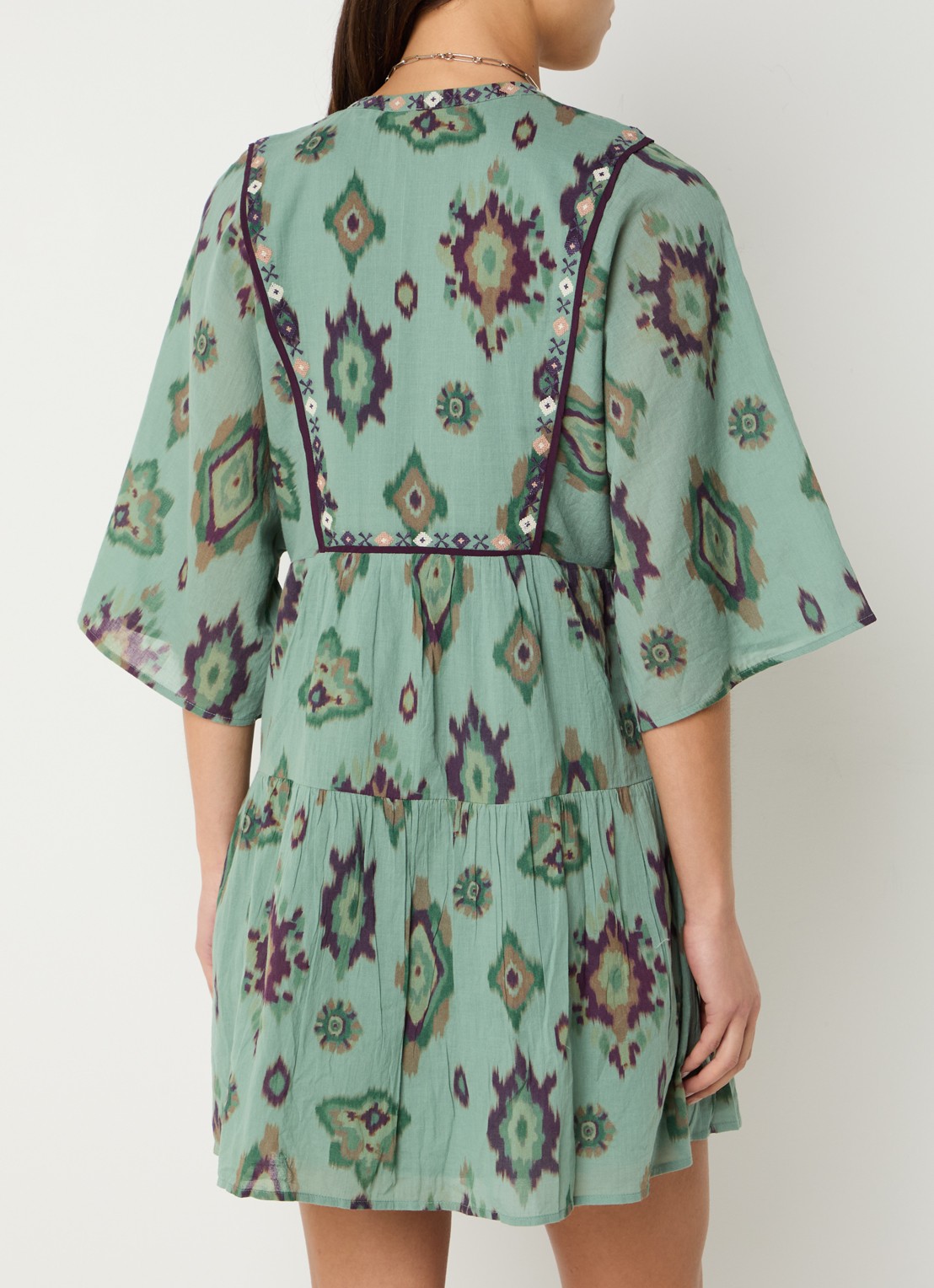 ba&sh Olalie mini jurk met grafische print - achterkant 4 groen