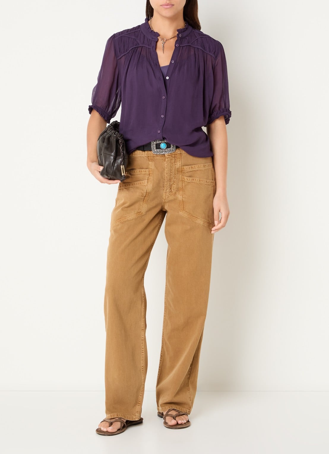 ba&sh Olie blouse met ballonmouw - voorkant 3 paars