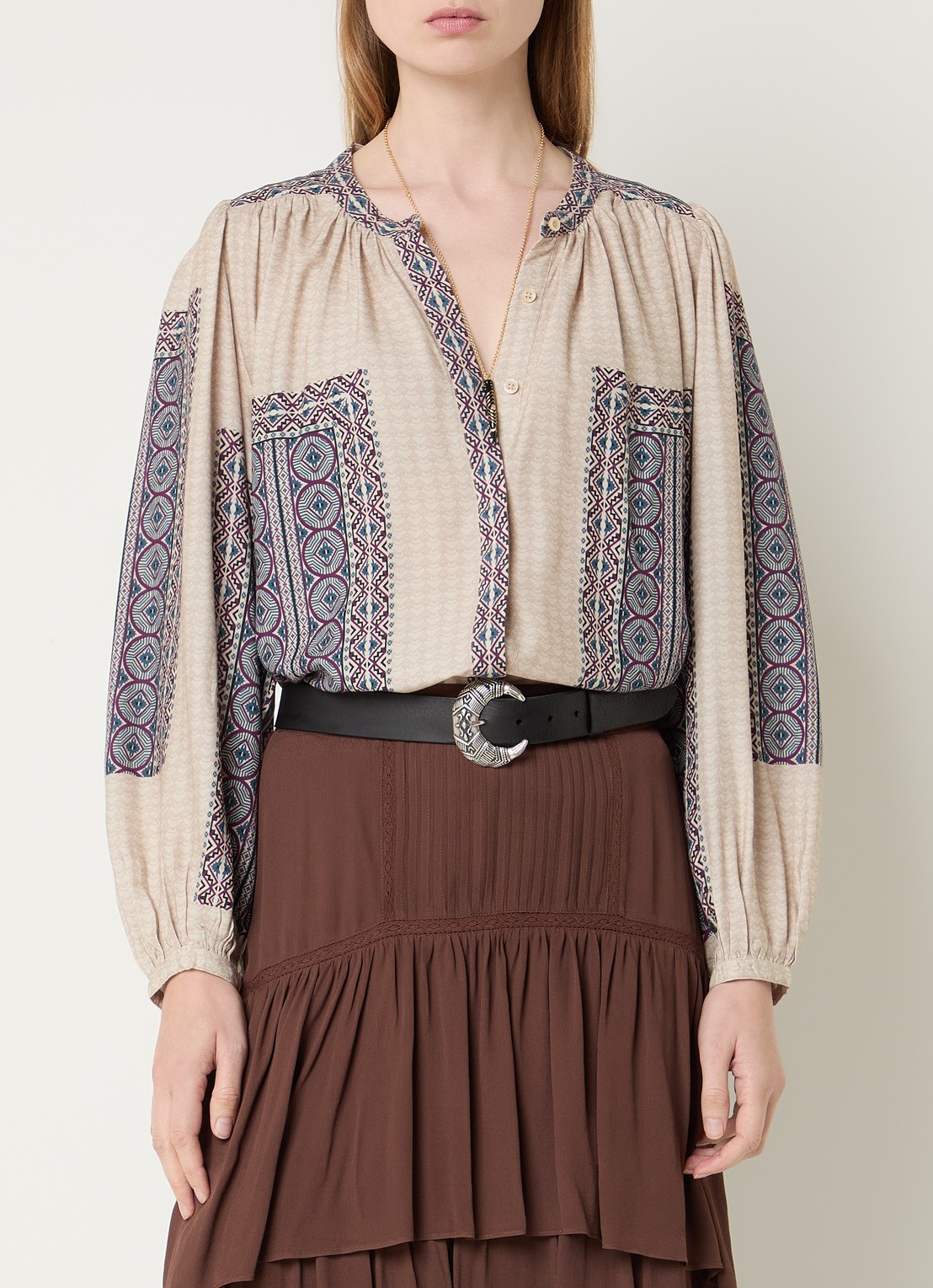 ba&sh Olivio tuniek met print - detail 2 gebroken wit
