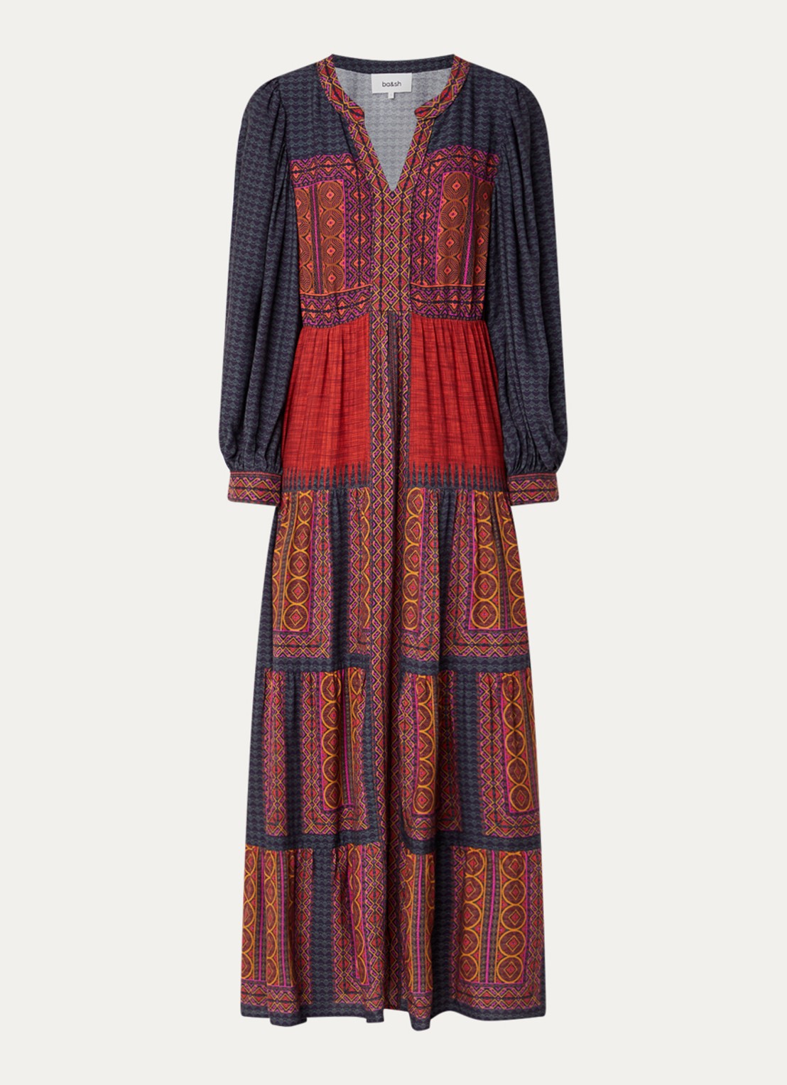 ba&sh Olly maxi jurk met print - voorkant oranjerood