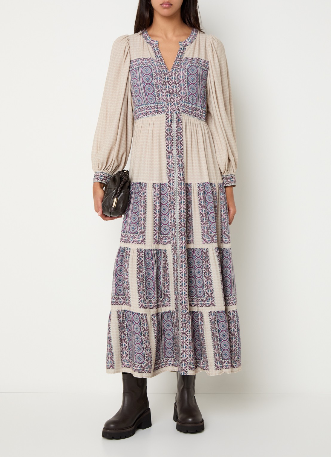 ba&sh Olly maxi jurk met print - detail 4 gebroken wit
