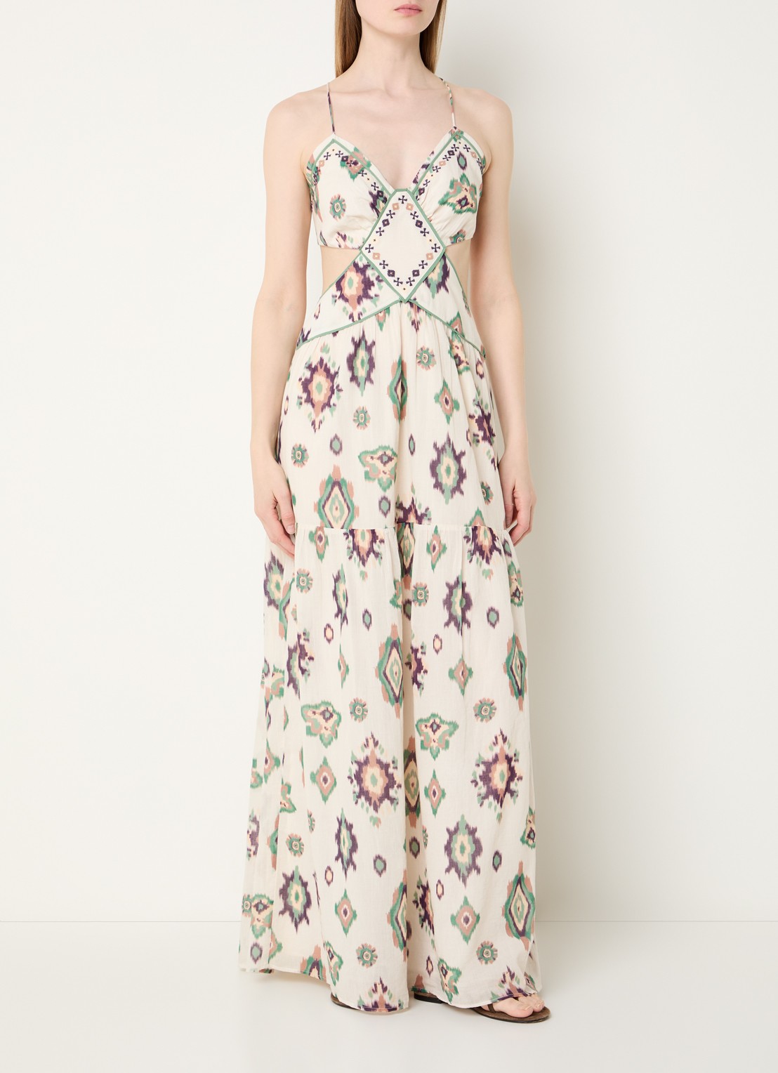 ba&sh Omelia maxi halterjurk met grafische print - detail 2 gebroken wit