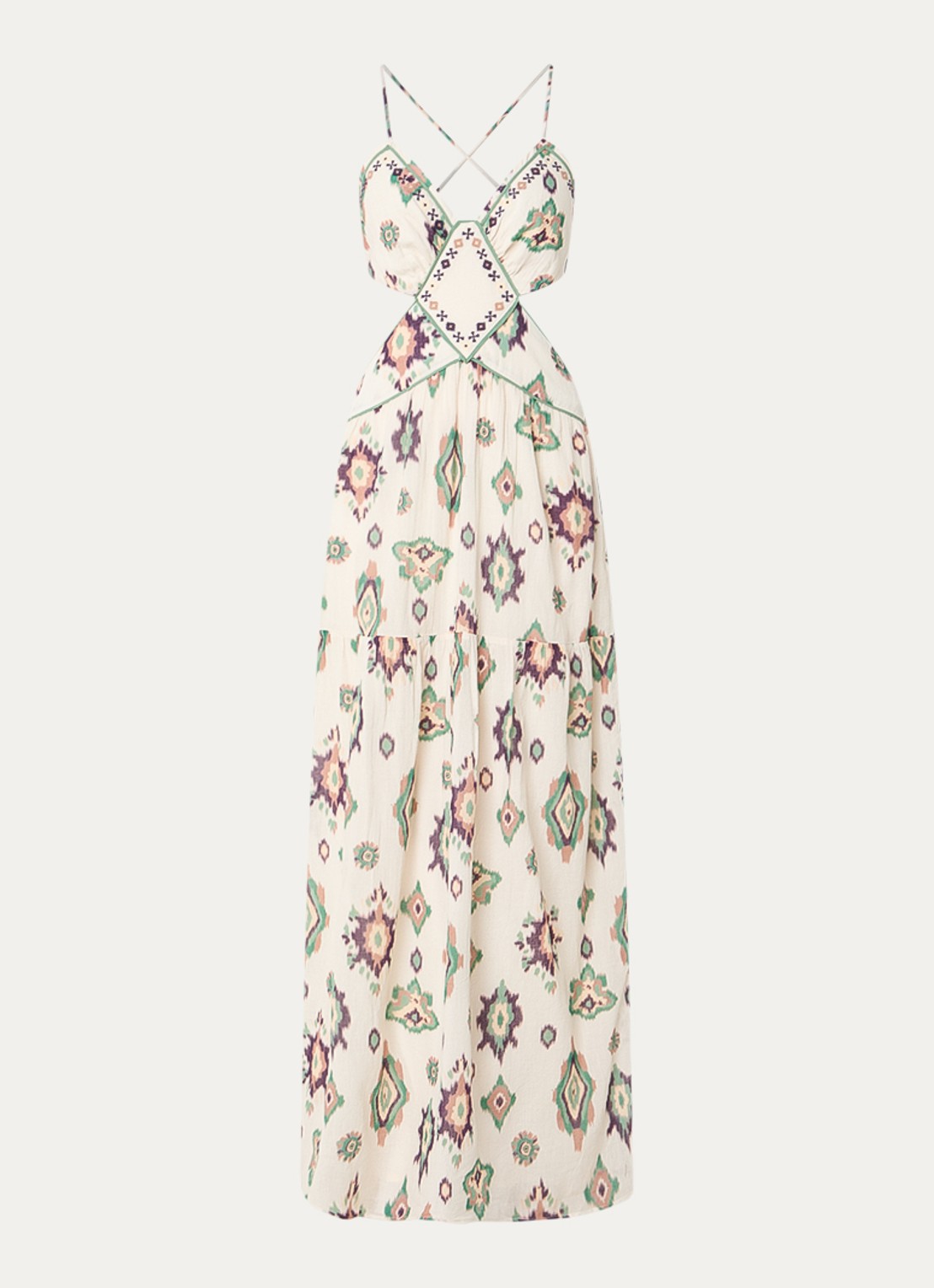ba&sh Omelia maxi halterjurk met grafische print - voorkant 3 gebroken wit