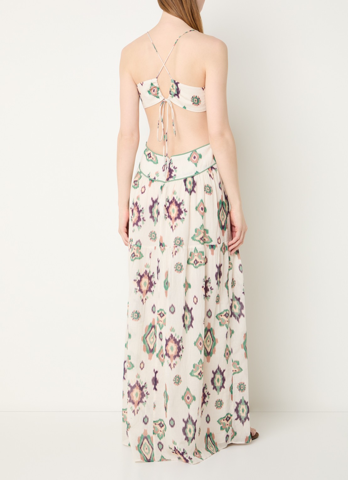 ba&sh Omelia maxi halterjurk met grafische print - voorkant 4 gebroken wit