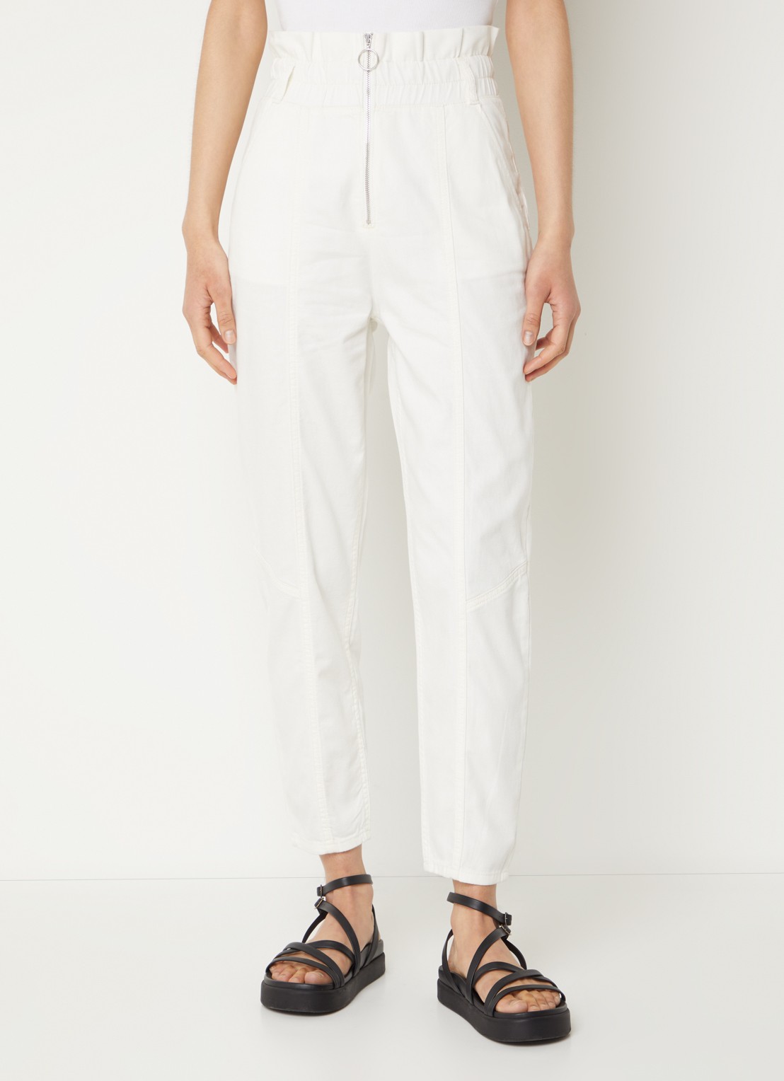 ba&sh Omny high waist cropped tapered fit jeans met stretch - detail 2 gebroken wit