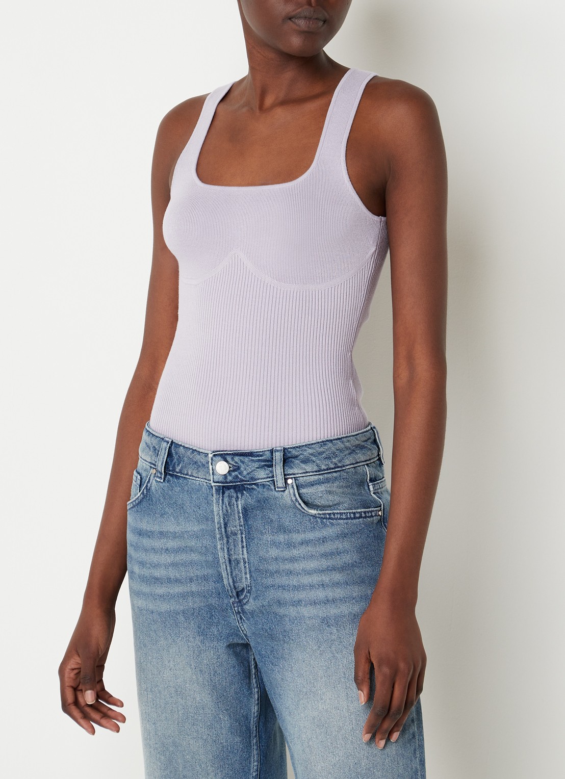 Ba&sh Oxmo fijngebreide tanktop met ribstructuur - detail 3 lavendel