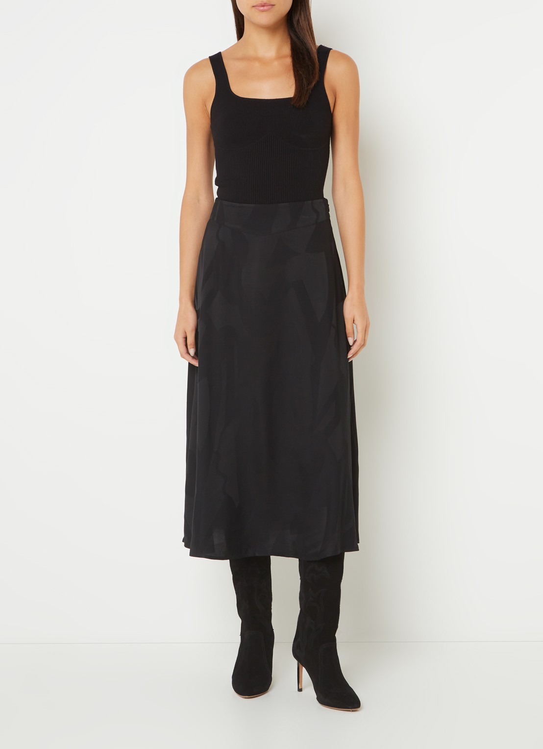 ba&sh Oxmo ribgebreide tanktop met stretch - voorkant 2 zwart