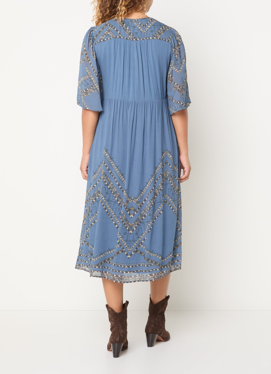 ba&sh Pacifica midi tuniekjurk met print - achterkant 2 blauw