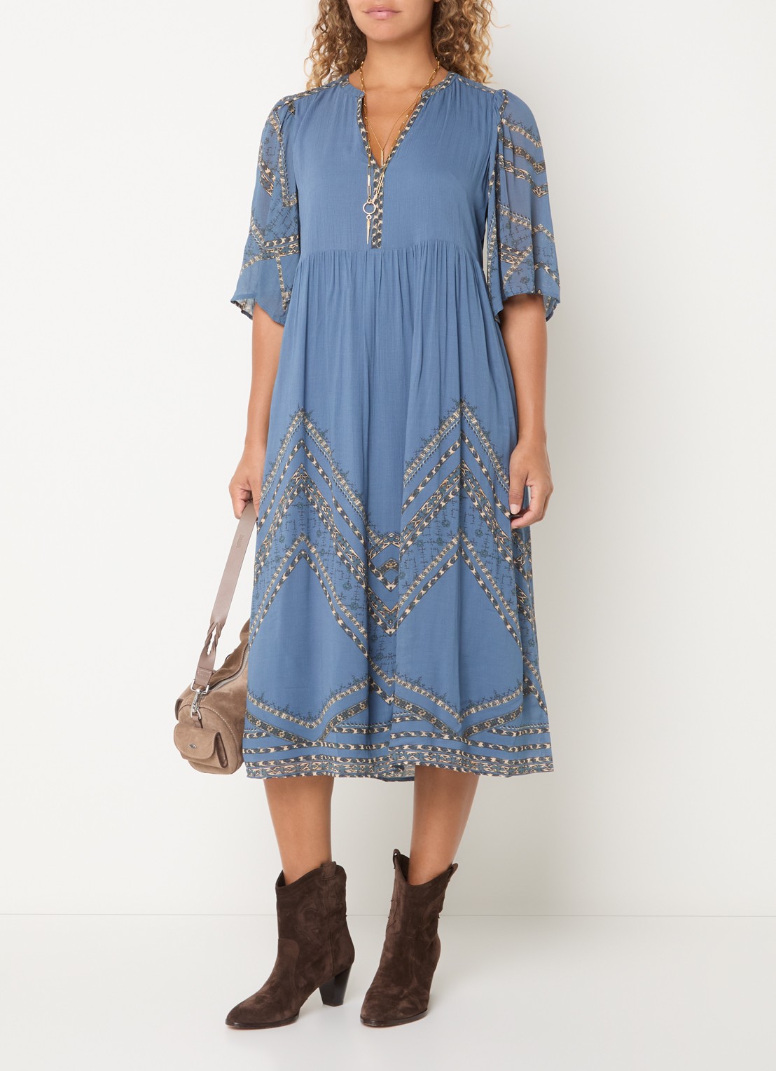 ba&sh Pacifica midi tuniekjurk met print - detail blauw