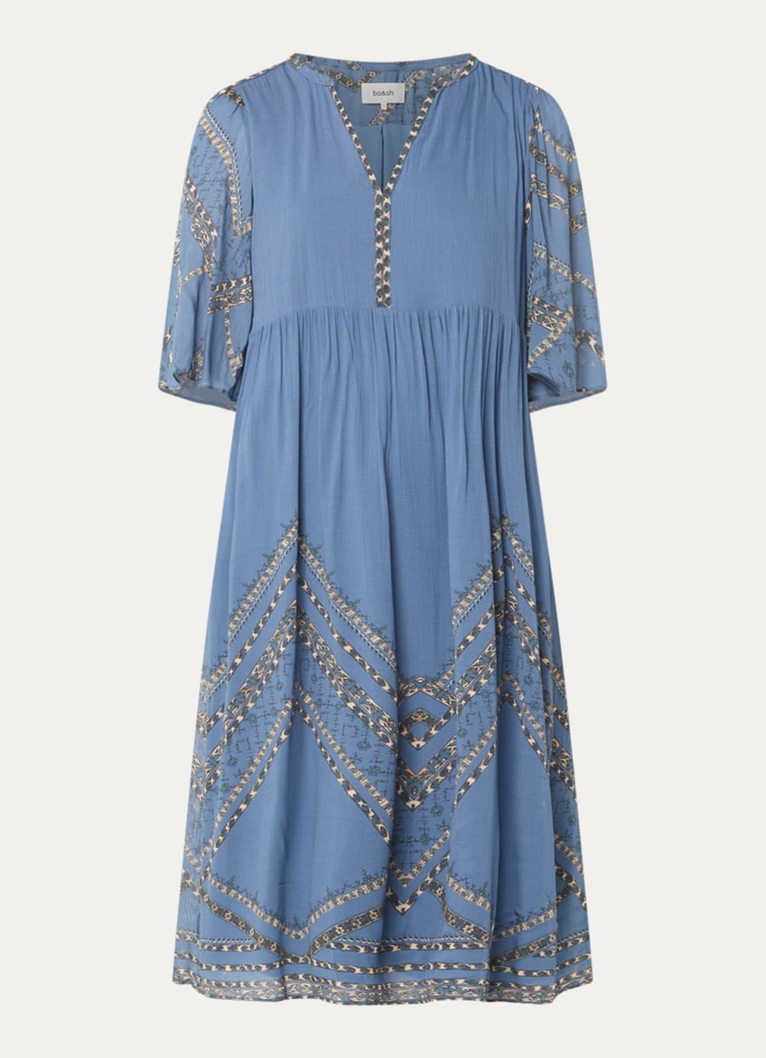 ba&sh Pacifica midi tuniekjurk met print - voorkant 3 blauw