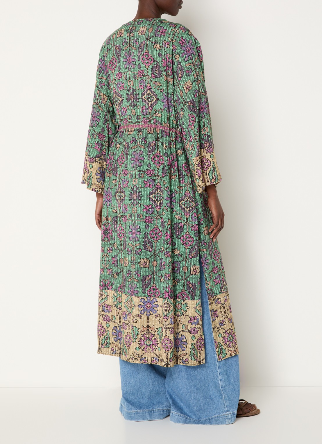 ba&sh Padrig kimono vest met strikceintuur en  print - achterkant 4 groen