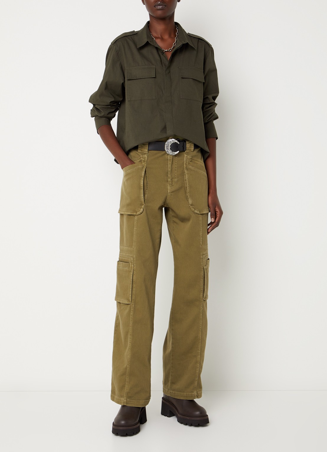 ba&sh Palani blouse met borstzakken - voorkant 2 bronsgroen