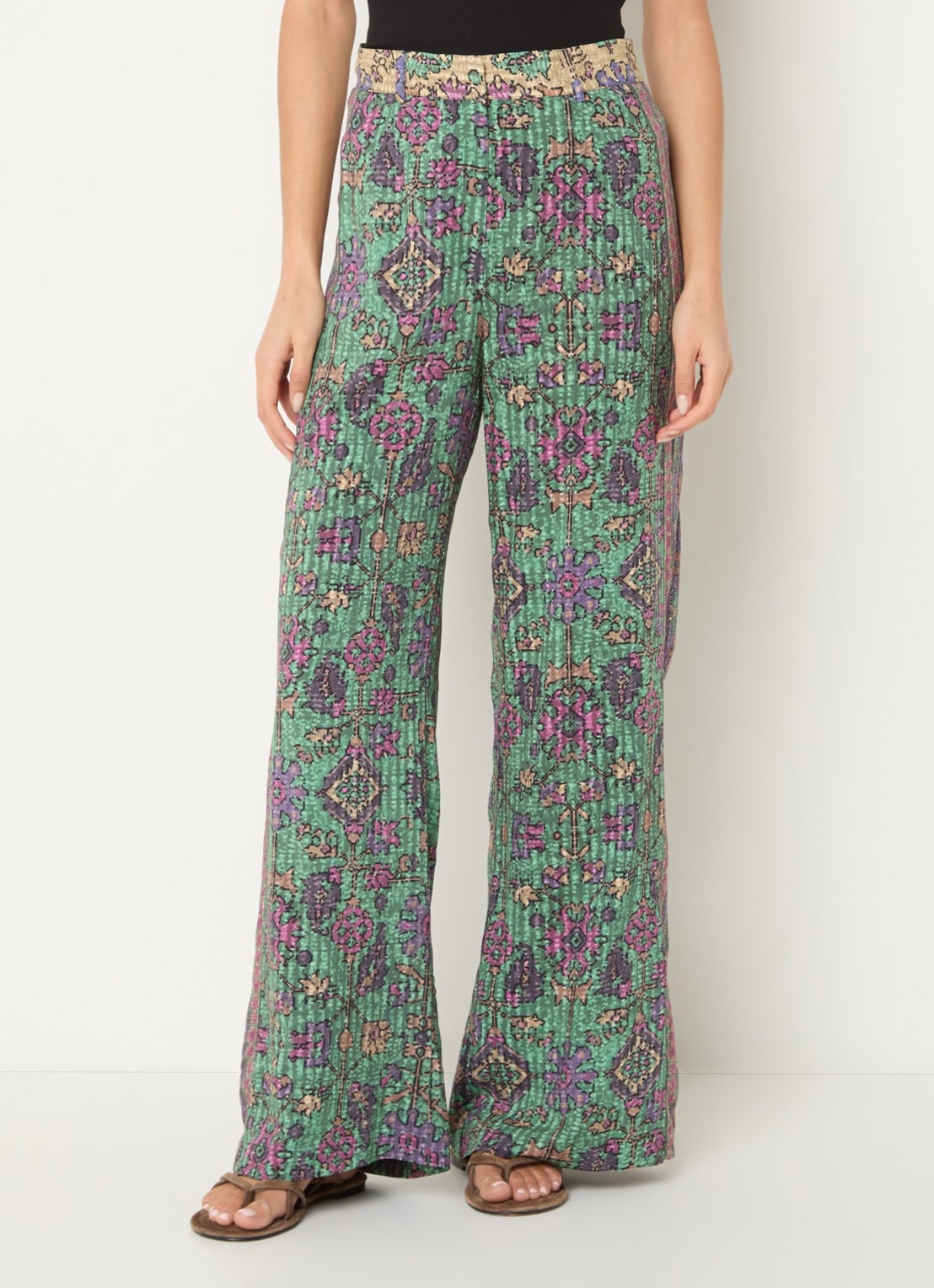ba&sh Pali high waist loose fit pantalon met grafische print - detail 2 groen