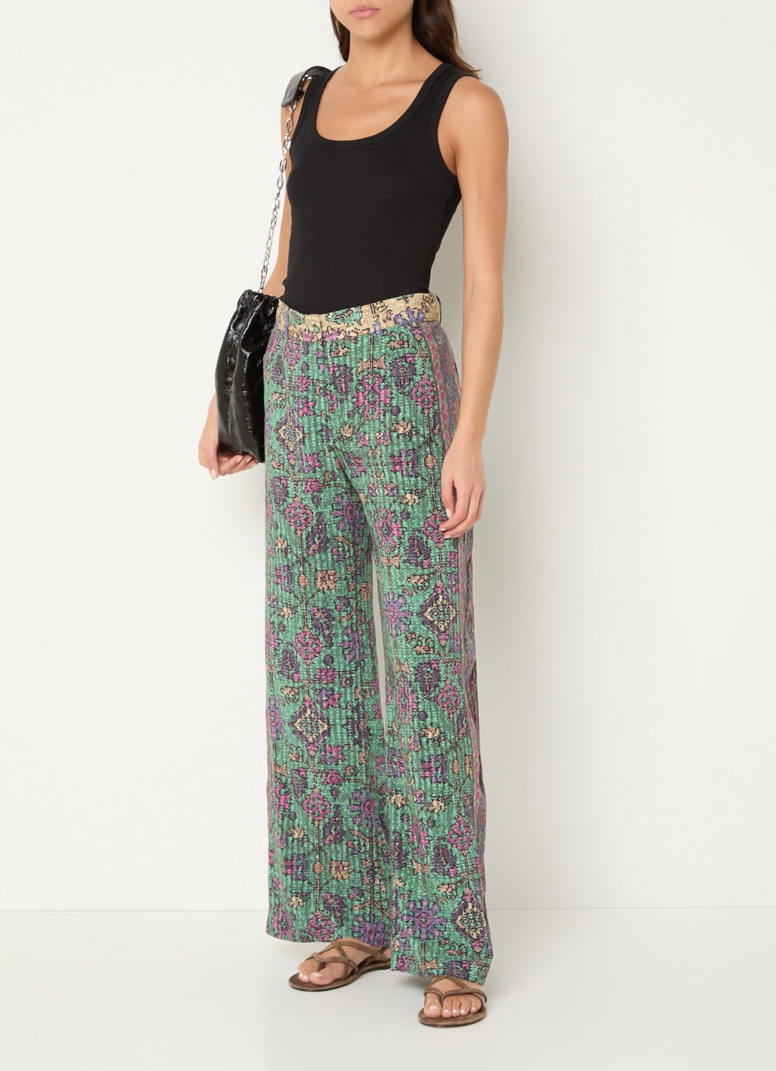 ba&sh Pali high waist loose fit pantalon met grafische print - voorkant 4 groen