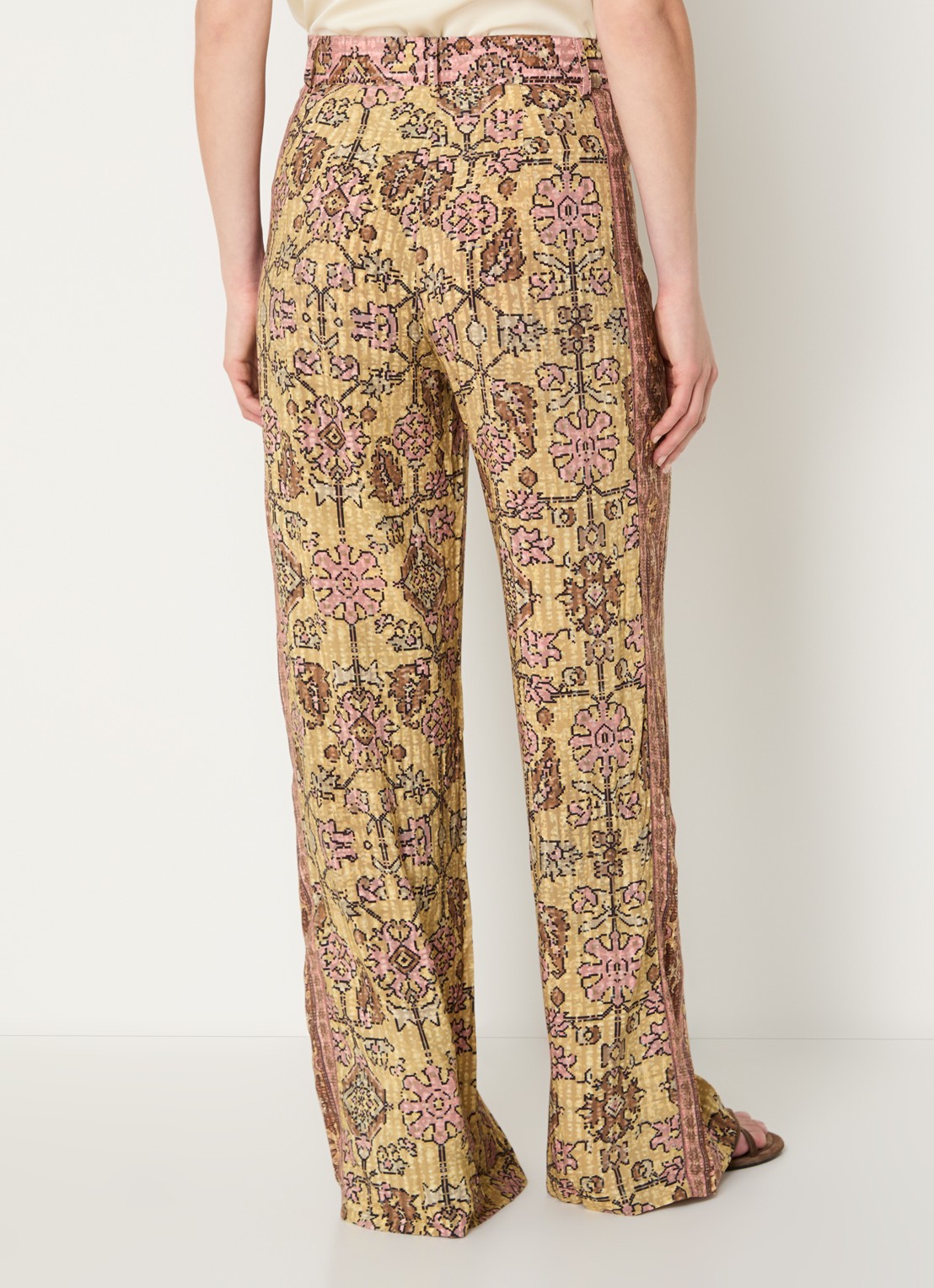 ba&sh Pali high waist loose fit pantalon met grafische print - achterkant geel