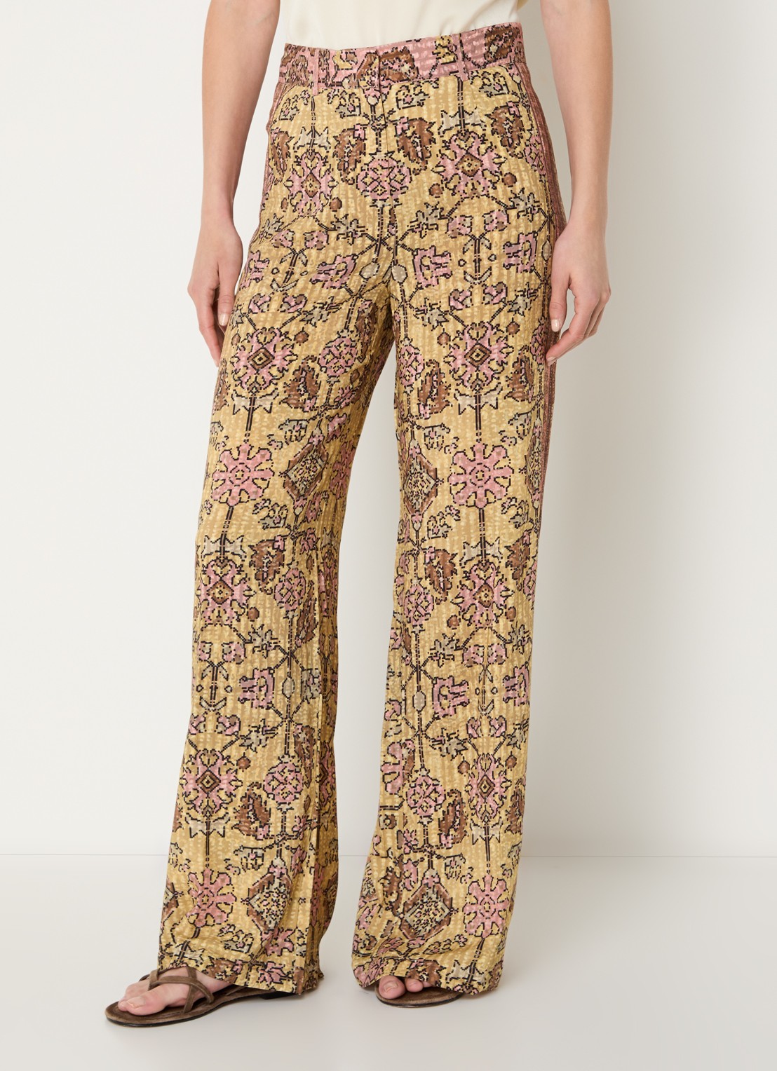 ba&sh Pali high waist loose fit pantalon met grafische print - detail 2 geel