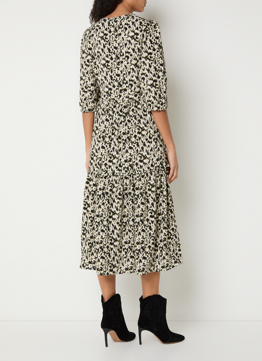 ba&sh Palma midi blousejurk met panterprint - achterkant 4 gebroken wit