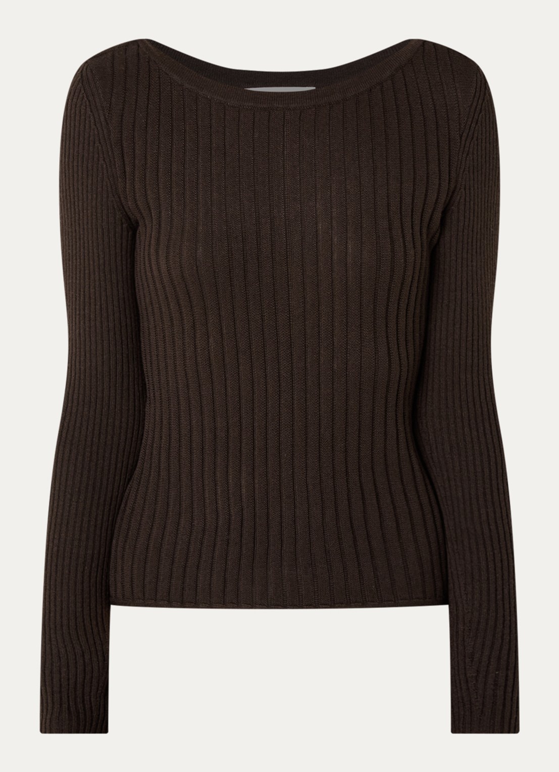 ba&sh Palma ribgebreide pullover in wolblend met boothals - voorkant chocoladebruin
