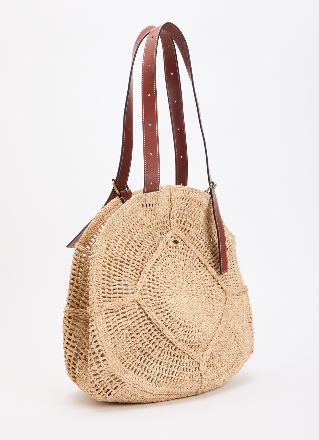 ba&sh Palma schoudertas van raffia met details van leer - achterkant 5 beige