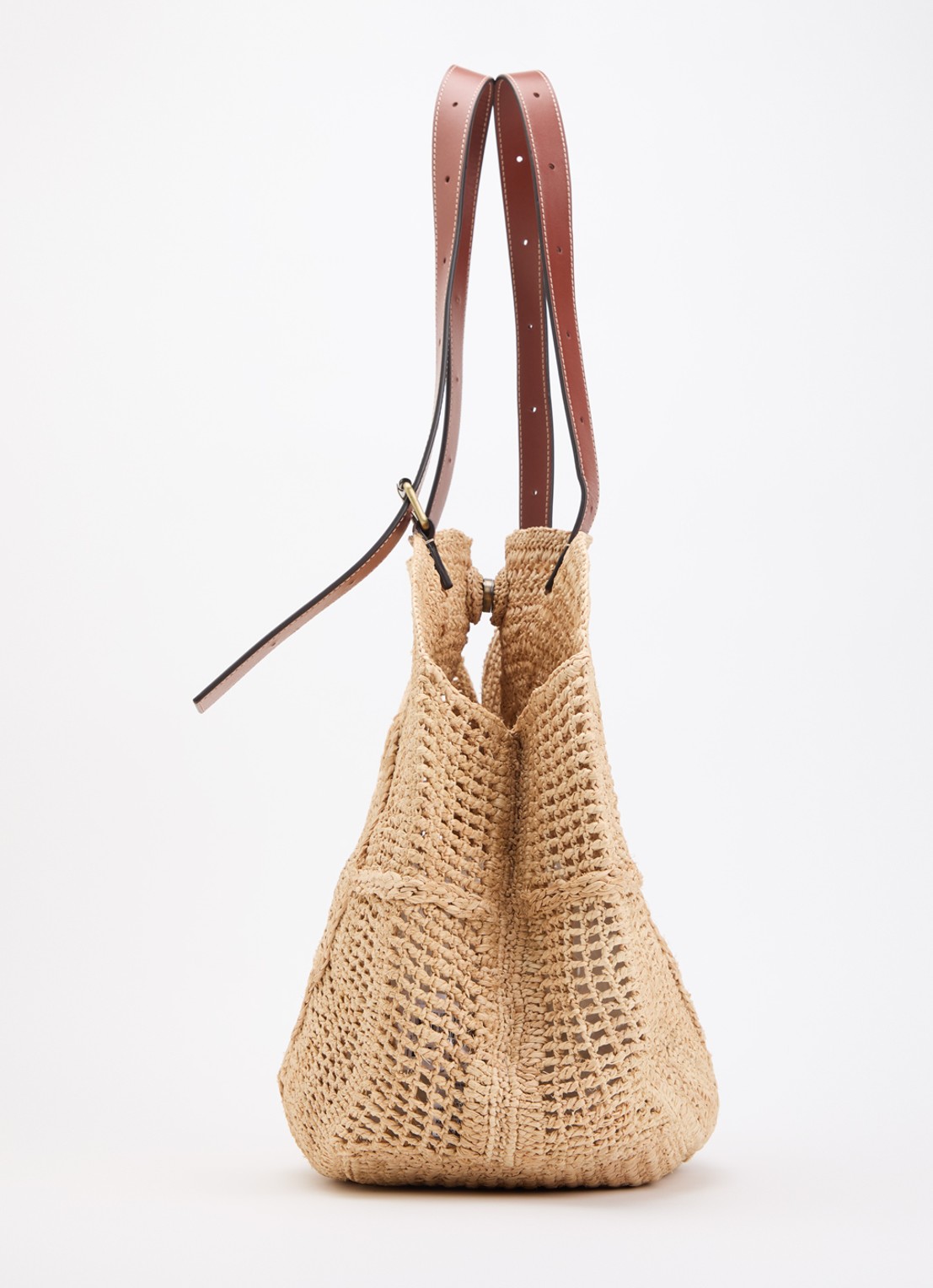 ba&sh Palma schoudertas van raffia met details van leer - detail 2 beige