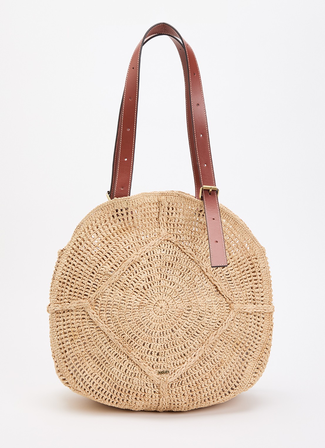 ba&sh Palma schoudertas van raffia met details van leer - voorkant 4 beige