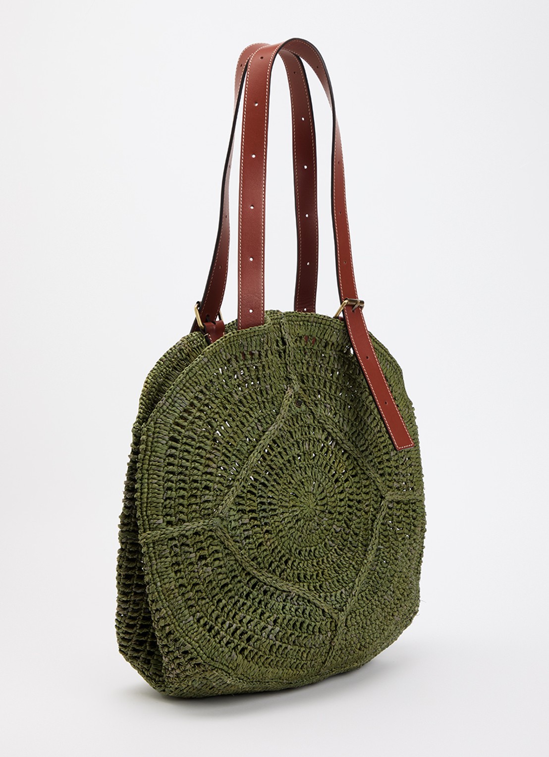 ba&sh Palma schoudertas van raffia met details van leer - achterkant 5 groen