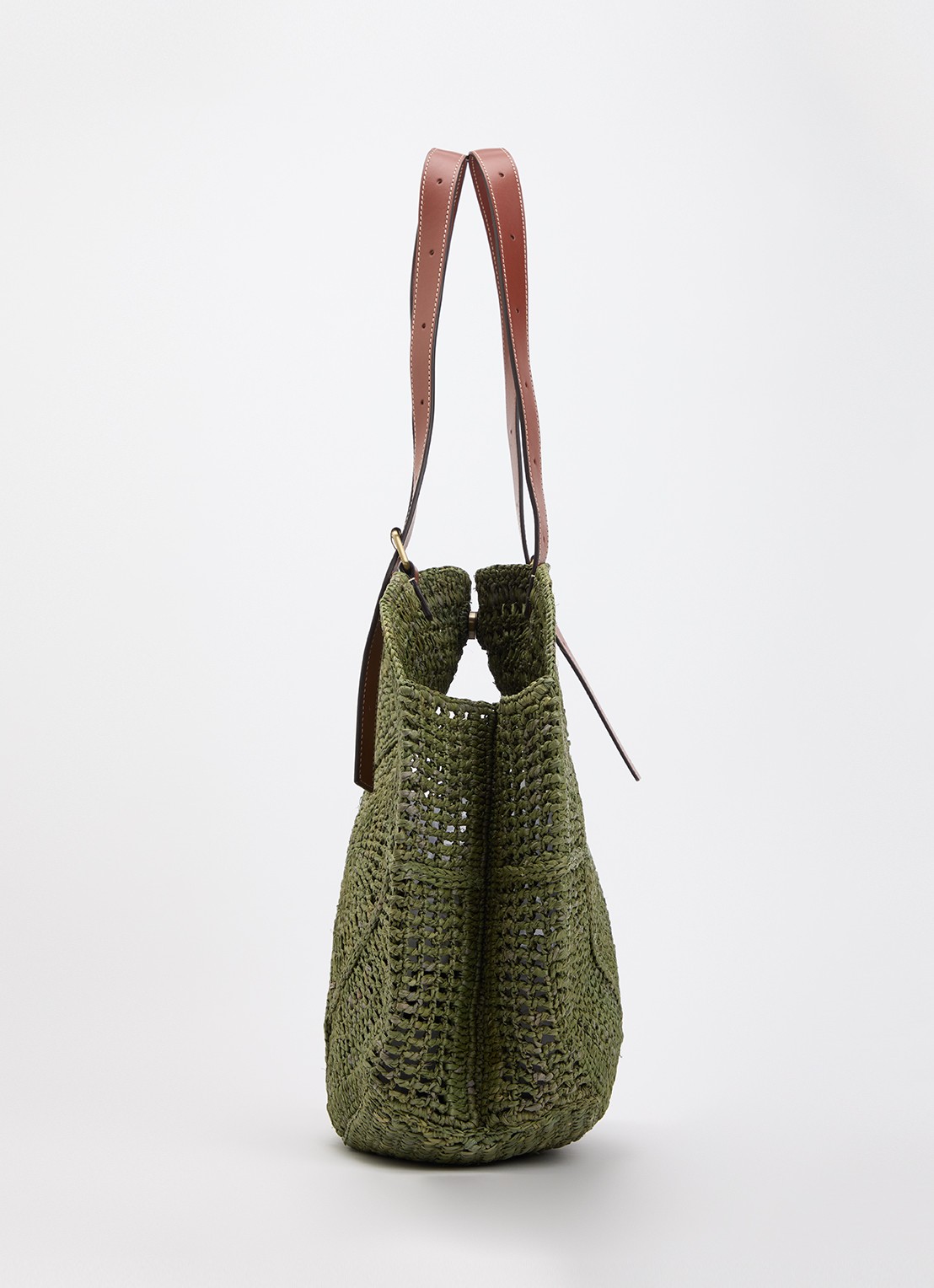 ba&sh Palma schoudertas van raffia met details van leer - detail 3 groen