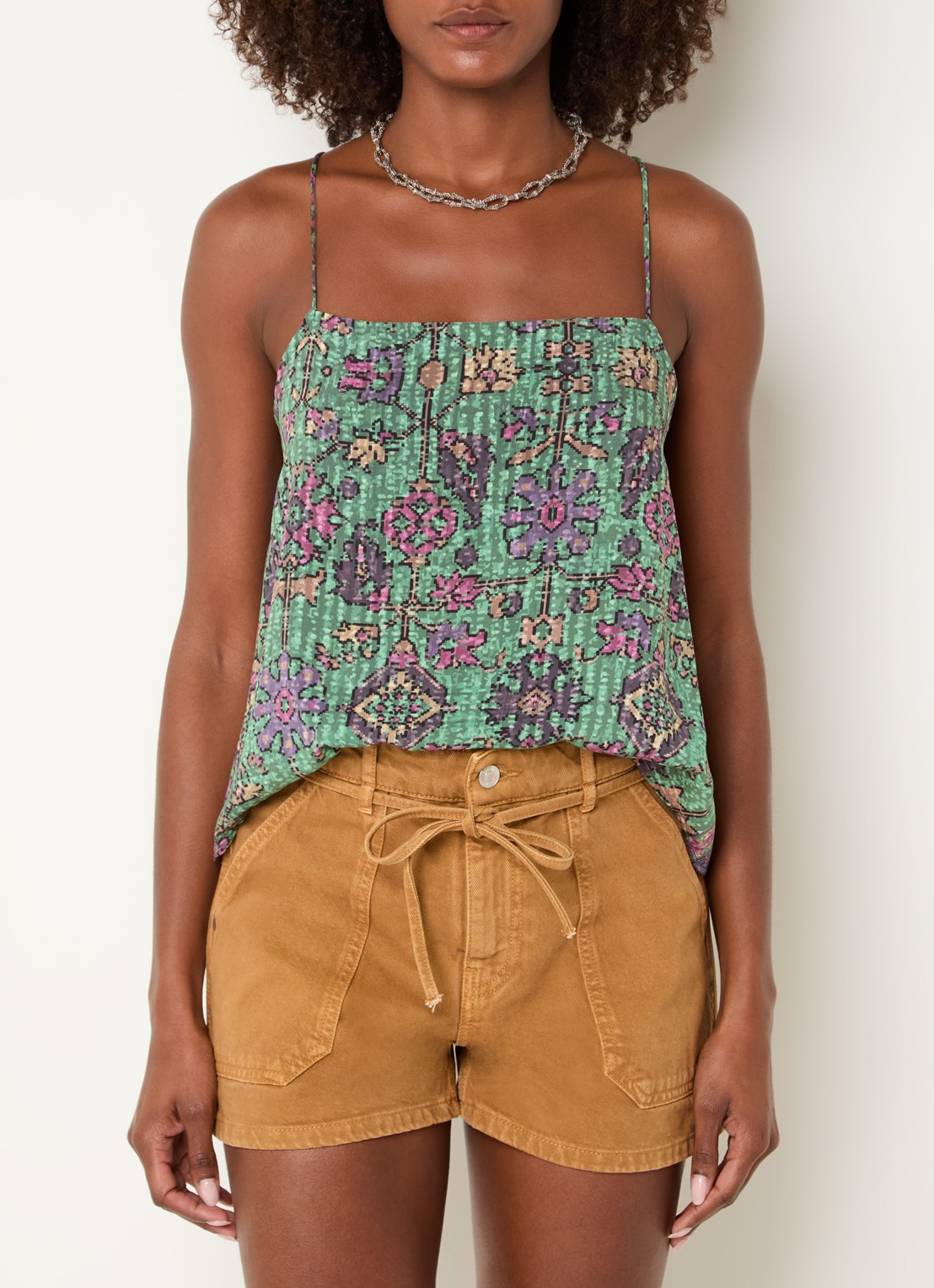ba&sh Pamela top met print - detail 4 groen