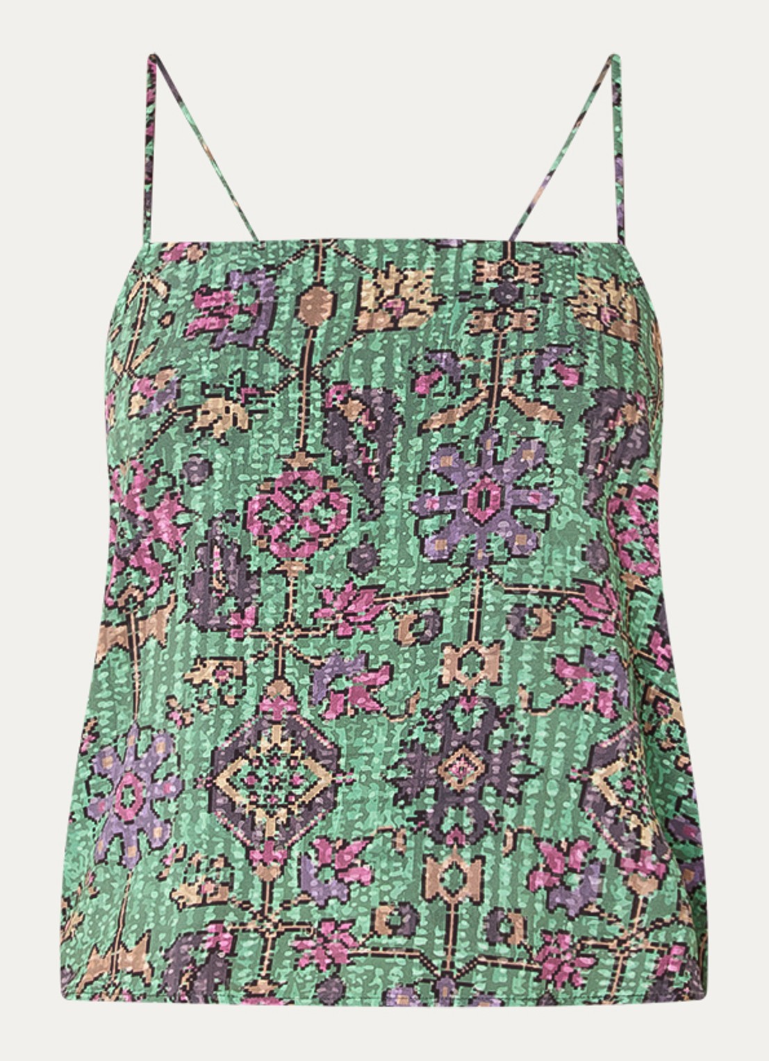 ba&sh Pamela top met print - voorkant groen