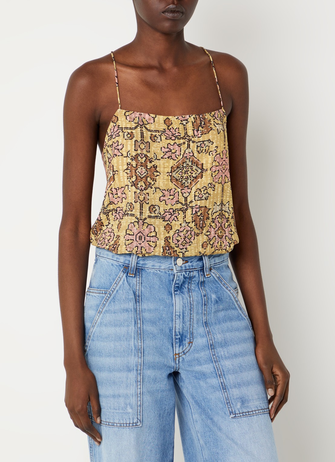 ba&sh Pamela top met print - achterkant 3 geel