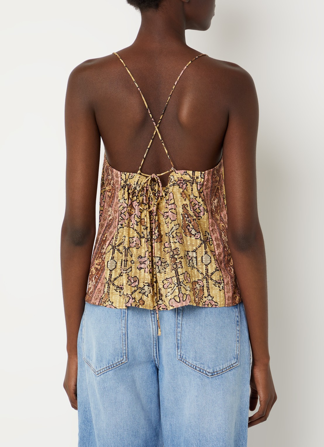 ba&sh Pamela top met print - detail 4 geel