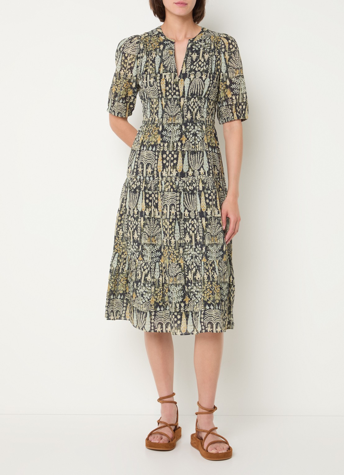 ba&sh Panissa midi tuniekjurk met print - detail 2 mosgroen