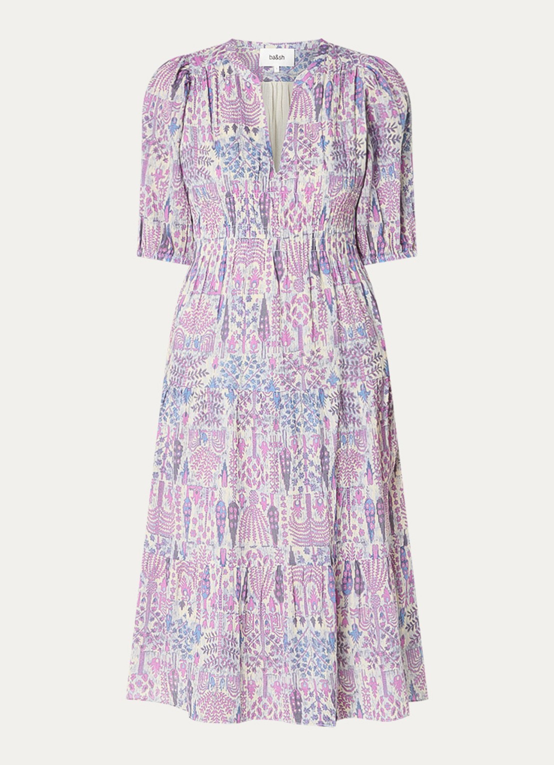 ba&sh Panissa midi tuniekjurk met print - voorkant roze