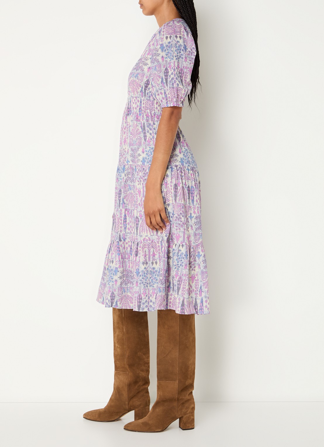 ba&sh Panissa midi tuniekjurk met print - voorkant 2 roze